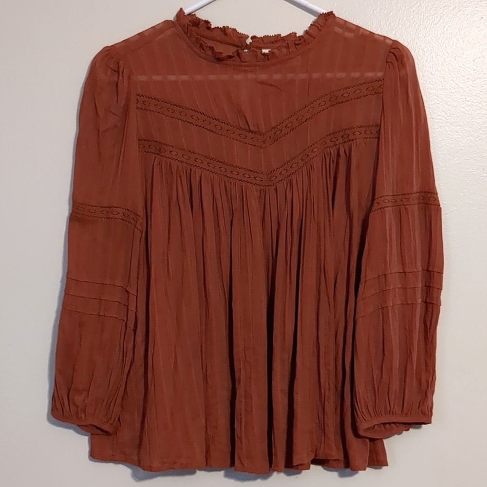 Universal Thread Burnt Orange Yoke Peasant Blouse